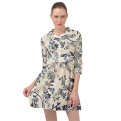 Blue Vintage Background, Blue Roses Patterns Mini Skater Shirt Dress