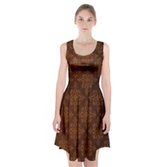 Brown Floral Pattern Floral Vintage Pattern, Brown Vintage Racerback Midi Dress