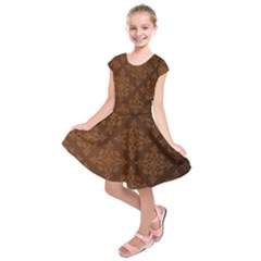 Brown Floral Pattern Floral Vintage Pattern, Brown Vintage Kids  Short Sleeve Dress