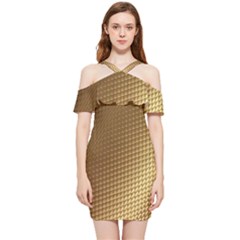 Gold, Golden Background ,aesthetic Shoulder Frill Bodycon Summer Dress