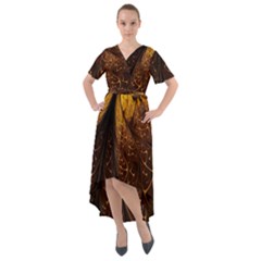 Gold, Golden Background Front Wrap High Low Dress