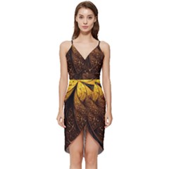 Gold, Golden Background Wrap Frill Dress