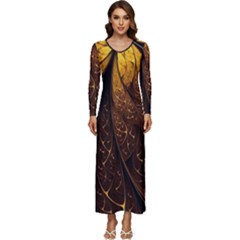 Gold, Golden Background Long Sleeve Longline Maxi Dress