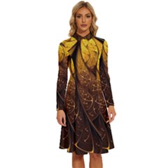 Gold, Golden Background Long Sleeve Shirt Collar A-line Dress