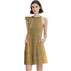 Golden Textures Polished Metal Plate, Metal Textures Cocktail Party Halter Sleeveless Dress With Pockets