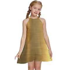 Golden Textures Polished Metal Plate, Metal Textures Kids  Halter Collar Waist Tie Chiffon Dress