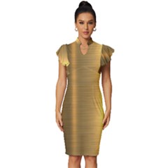 Golden Textures Polished Metal Plate, Metal Textures Vintage Frill Sleeve V-neck Bodycon Dress