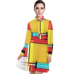 Multicolored Retro Abstraction%2 Long Sleeve Chiffon Shirt Dress