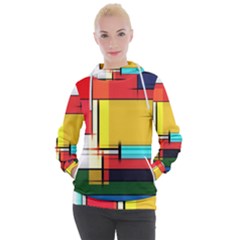 Multicolored Retro Abstraction, Lines Retro Background, Multicolored Mosaic Women s Hooded Pullover