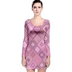 Pink Retro Texture With Rhombus, Retro Backgrounds Long Sleeve Velvet Bodycon Dress