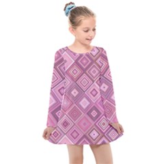 Pink Retro Texture With Rhombus, Retro Backgrounds Kids  Long Sleeve Dress