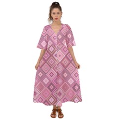 Pink Retro Texture With Rhombus, Retro Backgrounds Kimono Sleeve Boho Dress