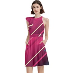 Pink-blue Retro Background, Retro Backgrounds, Lines Cocktail Party Halter Sleeveless Dress With Pockets