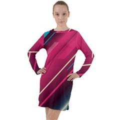 Pink-blue Retro Background, Retro Backgrounds, Lines Long Sleeve Hoodie Dress