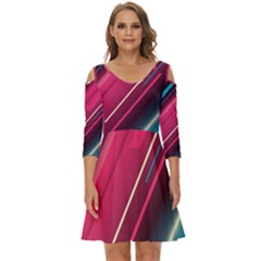 Pink-blue Retro Background, Retro Backgrounds, Lines Shoulder Cut Out Zip Up Dress