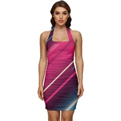 Pink-blue Retro Background, Retro Backgrounds, Lines Sleeveless Wide Square Neckline Ruched Bodycon Dress