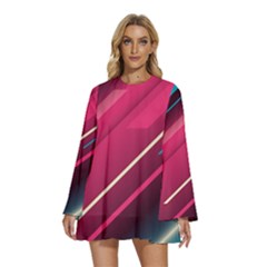 Pink-blue Retro Background, Retro Backgrounds, Lines Round Neck Long Sleeve Bohemian Style Chiffon Mini Dress