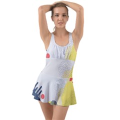 Red White Blue Retro Background, Retro Abstraction, Colored Retro Background Ruffle Top Dress Swimsuit