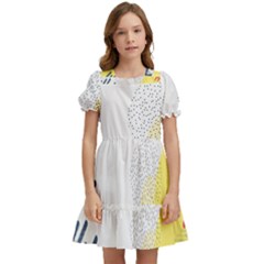 Red White Blue Retro Background, Retro Abstraction, Colored Retro Background Kids  Puff Sleeved Dress