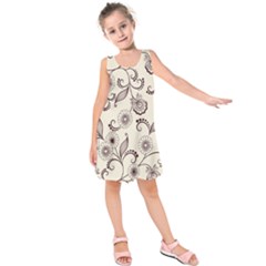 Retro Floral Texture, Light Brown Retro Background Kids  Sleeveless Dress