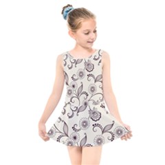 Retro Floral Texture, Light Brown Retro Background Kids  Skater Dress Swimsuit