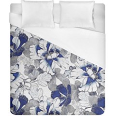 Retro Texture With Blue Flowers, Floral Retro Background, Floral Vintage Texture, White Background W Duvet Cover (california King Size)
