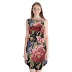 Retro Texture With Flowers, Black Background With Flowers Sleeveless Chiffon Dress  