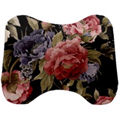 Retro Texture With Flowers, Black Background With Flowers Head Support Cushion