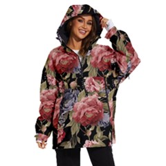 Retro Texture With Flowers, Black Background With Flowers Women s Ski And Snowboard Jacket by nateshop