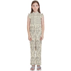 Retro Texture With Ornaments, Vintage Beige Background Kids  Sleeveless Ruffle Edge Band Collar Chiffon One Piece
