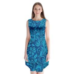 Blue Floral Pattern Texture, Floral Ornaments Texture Sleeveless Chiffon Dress  