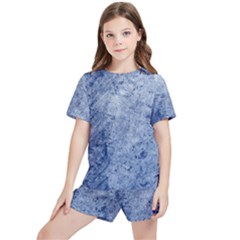 Blue Grunge Texture, Wall Texture, Blue Retro Background Kids  T-shirt And Sports Shorts Set
