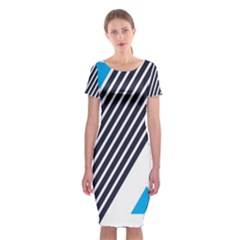 Blue Lines Background, Retro Backgrounds, Blue Classic Short Sleeve Midi Dress