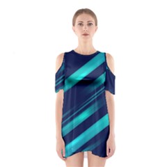 Blue Neon Lines, Blue Background, Abstract Background Shoulder Cutout One Piece Dress