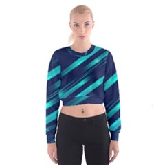 Blue Neon Lines, Blue Background, Abstract Background Cropped Sweatshirt