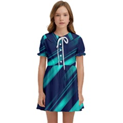 Blue Neon Lines, Blue Background, Abstract Background Kids  Sweet Collar Dress