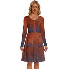 Orange To Blue, Abstract, Background, Blue, Orange, Long Sleeve Dress With Pocket