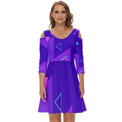 Purple Geometric Abstraction, Purple Neon Background Shoulder Cut Out Zip Up Dress