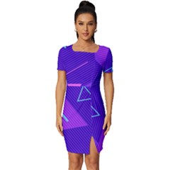 Purple Geometric Abstraction, Purple Neon Background Fitted Knot Split End Bodycon Dress