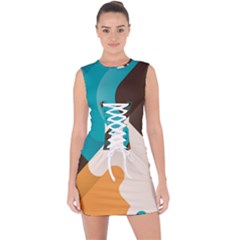 Retro Colored Abstraction Background, Creative Retro Lace Up Front Bodycon Dress