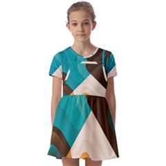 Retro Colored Abstraction Background, Creative Retro Kids  Short Sleeve Pinafore Style Dress