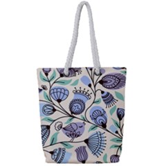 Retro Texture With Birds Full Print Rope Handle Tote (small) by nateshop