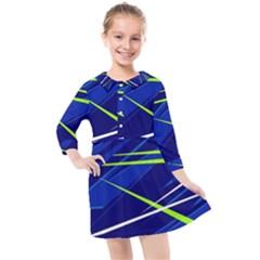 Abstract Lightings, Grunge Art, Geometric Backgrounds Kids  Quarter Sleeve Shirt Dress