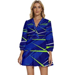 Abstract Lightings, Grunge Art, Geometric Backgrounds V-neck Placket Mini Dress