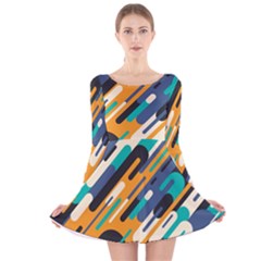 Abstract Rays, Material Design, Colorful Lines, Geometric Long Sleeve Velvet Skater Dress
