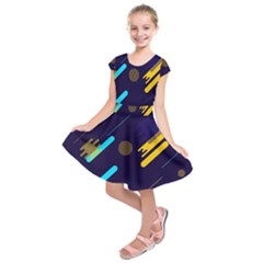 Blue Background Geometric Abstrac Kids  Short Sleeve Dress