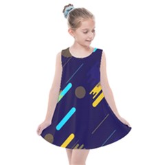 Blue Background Geometric Abstrac Kids  Summer Dress