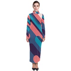 Blue Geometric Background, Abstract Lines Background Turtleneck Maxi Dress