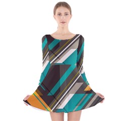 Material Design, Lines, Retro Abstract Art, Geometry Long Sleeve Velvet Skater Dress
