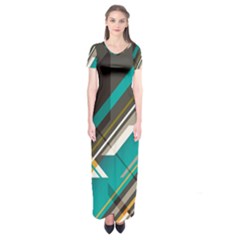 Material Design, Lines, Retro Abstract Art, Geometry Short Sleeve Maxi Dress